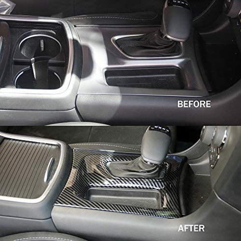 crosselec Carbon Fiber Central Control Gear Shift Panel Trim Fit for Dodge Charger 2015+ (Black)