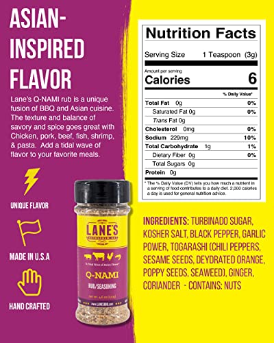 Lane's BBQ Q-NAMI Rub Seasoning | Asian Flavor | Gluten Free | No MSG or Preservatives (4oz)
