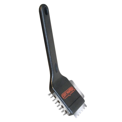 Chef Master Stainless Steel Panini Grill Brush with Scraper with Black Handle - 10"L x 3 1/2"H