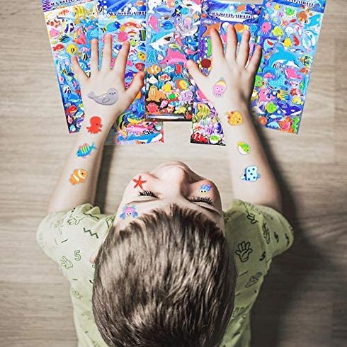 Kids Stickers 500+ 10 Different Sheets, 3D Puffy Sticker for Kids, Bulk Scrapbooking, Ocean Animal Stickers for Boys Girls Teachers Birthday Gift, Party Supplies, Reward