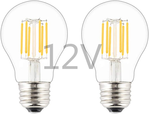 OPALRAY Low Voltage 12V Input Edison Style Classical A60(A19) Bulb, Dimmable with 12V DC Dimmer, 6W 600LM, 4000K Natural White, E26 Medium Base, 60W Incandescent Equivalent, 12V-24V DC Power, 2 Pack
