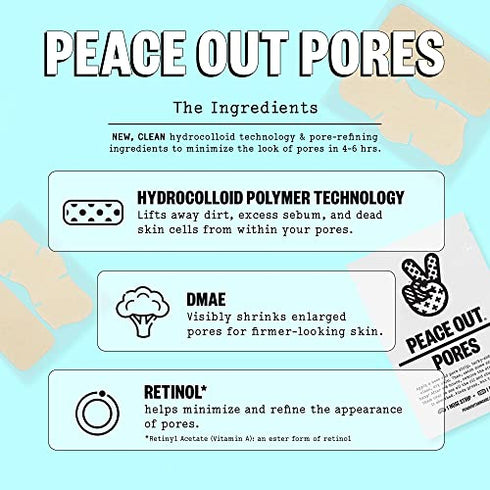 Peace Out Skincare Pores. Hydrocolloid Pore-Refining Nose and Face Strips with Vitamin A to Shrink Enlarged Pores and Remove Excess Oil (4 pore and 4 nose strips)