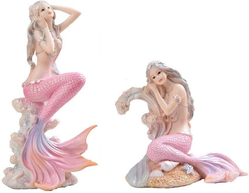 Mermaid Bathroom Decor,Mermaid Gifts for Girls 4.72" Tall Room Shelf Resin Mediterranean Princess Statue Ornament Figurines Sculpture Angel Crafts Collectible Ocean Sea Goddess