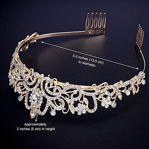 Didder Gold Crystal Tiara Crown Headband Princess Elegant Crown with combs for Women Girls Bridal Wedding Prom Birthday Party