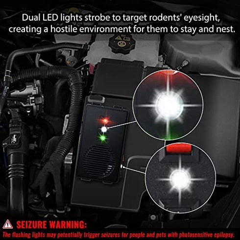 Loraffe Rodent Repellent Ultrasonic Under Hood Animal Repeller Battery Operated Rat Strobe Light Mouse Deterrent for Car Engine Garage Home Attic Warehouse, Indoor Pest Control, Vehicle Protection