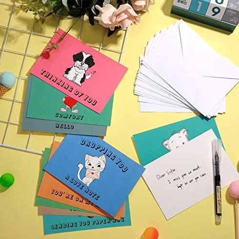 30 Pieces Cards Cute Animal Cards Thinking of You Greeting Cards Assortment, Miss You Cards with Envelopes Friendship Blank Greeting Cards for All Occasions, 10 Designs (Animal Style)