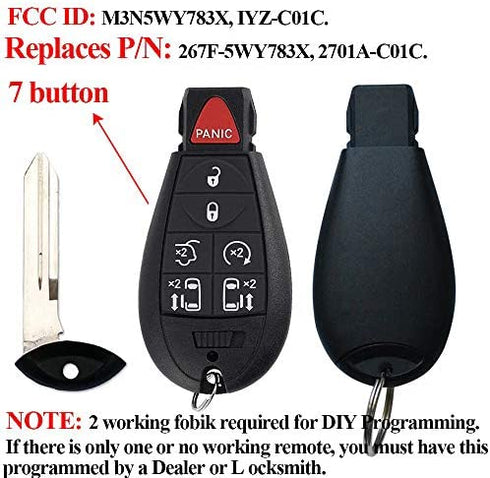 BESTHA for 2008-2015 Chrysler Town and Country 2008-2014 Dodge Grand Caravan Keyless Entry Remote Key Fob Replacement M3N5WY783X IYZ-C01C