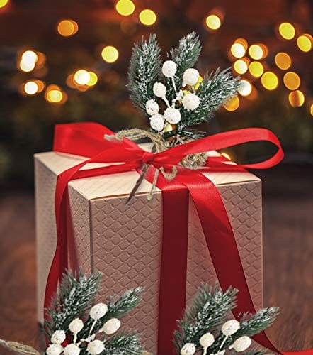 Artificial Christmas Picks 8 Pack, White Christmas Berries Stems Pine Branches Cones Holly Spray /Winter Holiday Floral Pick for Xmas Decor Wreath, Garland, Crafts, Xmas Tree, Gift Wrap, DIY Ornaments