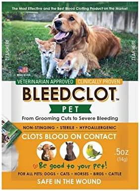 BleedClot Pet First Aid Blood Clotting Powder | The Best for All Animals to Stop Bleeding, Guaranteed | for Minor Cuts and Severe Arterial Bleeding | from The Makers of BleedStop (4 Pouches (0.5 oz))