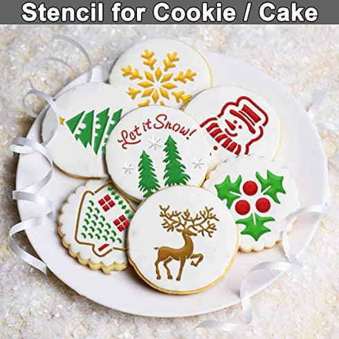Leesgel 20pcs Christmas Cookie Stencils Stencil, Christmas Cookie Decorating, Royal Icing Tools for Cookies Cake Coffee Cookie Stencils Templates Holder Cookie Decorating Supplies