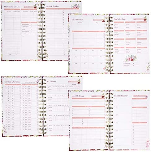 Budget Planner Organizer (Non-Dated) - Monthly Income and Expense Tracker with Back Pocket for Receipts and Bills Bundled with Cash Envelops and Stickers - A5 Size Pink Floral Hardcover