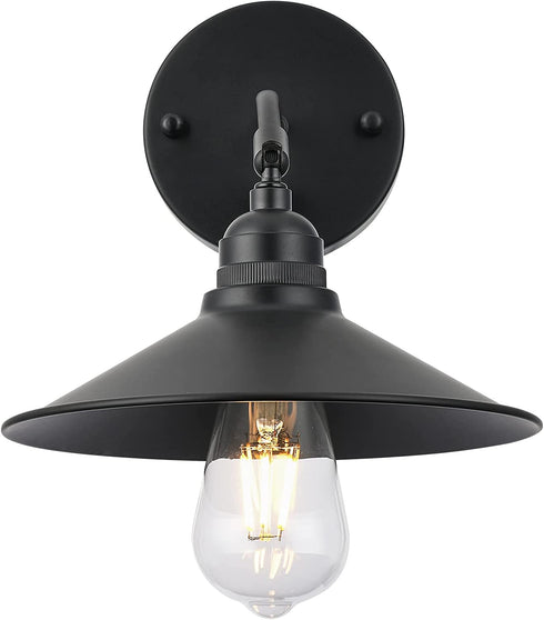 Terleenart Industrial Farmhouse Metal Wall Sconce with on/Off Switch, Matt Black Funnel Shade Focused Wall Light Fixture for Kitchen Sink Hallway Bedroom Bookcase Shelves
