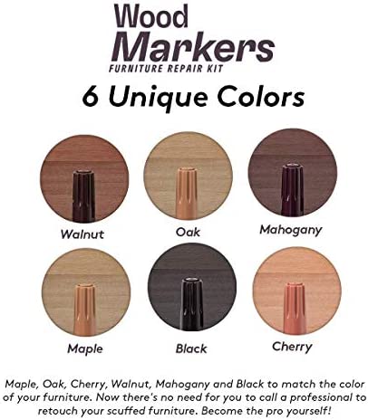 Katzco Wood Furniture Repair Kit Wood Markers For Scratches - Set of 13 - Markers and Wax Sticks with Sharpener - Wood Floor Scratch Remover Cover-Up for Tables, Desks