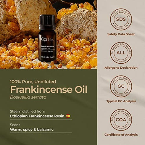 Gya Labs Pure Frankincense Essential Oil for Pain - 100% Natural Therapeutic Grade Frankincense Oil for Skin - Pure Frankincense Oil for Face & Diffuser (0.34 fl oz)