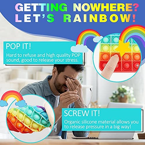 Keyboard Pop It Calculator Small Pop Its Pack, Kids Keyboard Fidget Computer Pop It, Poppet Keyboard Fidget Toy Set ADHD Sensory Fidget Toys Pack for Teens Adult, Stress Relief Fidget Poppers(Rainbow)