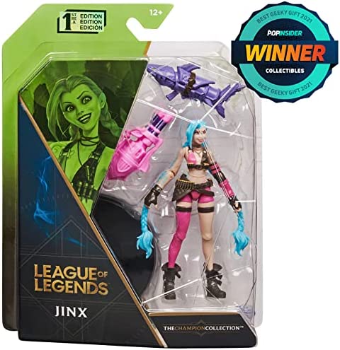 League of Legends, Official 4-Inch Jinx Collectible Figure with Premium Details and 2 Accessories, The Champion Collection, Collector Grade, Ages 12 and Up