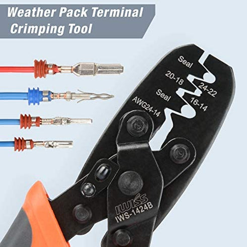 IWISS Weather Pack Sealed Connector Crimping Tool - Wire Crimper for Delphi Metri-Pack 150, 280 & Weather-Pack Terminals AWG24-14