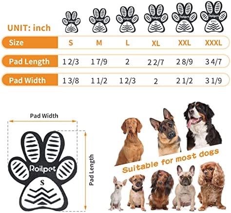 Roilpet Dog Slip Stopper Pads- Provide Your Dogs with Anti-Slip Traction from Slipping on Slippery Floors, Especially for Senior Dog for Indoors Wear (12 Sets 48 Pads, S (1-5/8"x1-3/8, 4-10 lbs))