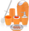 6 Piece Bathroom Accessories Set,Plastic Bath Ensemble Bath Set Lotion Bottles, Toothbrush Holder, Tooth Mug, Soap Dish, Toilet Brush, Trash Can (Orange)