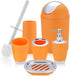 6 Piece Bathroom Accessories Set,Plastic Bath Ensemble Bath Set Lotion Bottles, Toothbrush Holder, Tooth Mug, Soap Dish, Toilet Brush, Trash Can (Orange)