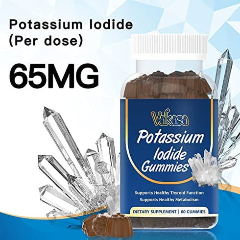 Potassium Iodide Gummies, High Absorption Potassium Supplement with Folate, Vitamins B6, B12, Zinc, L-Tyrosine, Support Thyroid Function, Muscle, Vegan, 60 Gummies
