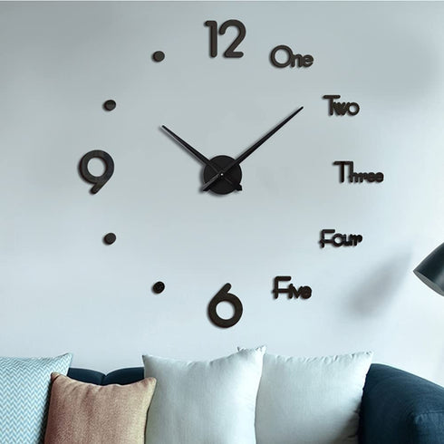 Biramba Frameless DIY Wall Clock,3D Surface Mirror Wall Clock Modern Design Large Mute Wall Watches Stickers for Living Room Bedroom Home Decorations (037Black)