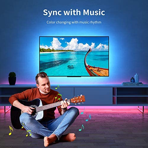 Hiromeco Bluetooth TV LED Backlight, Sync to Music and 16 Million Color Changing Lighting with APP Control, 18FT USB Strip Lights Kit for 70-82 Inch TV, Mirror, PC. USB Powered.