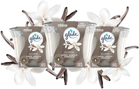 Glade Candle Sheer Vanilla Embrace, Fragrance Candle Infused With Essential Oils, Air Freshener Candle, 3-Wick Candle, 6.8 Oz, 3 Count