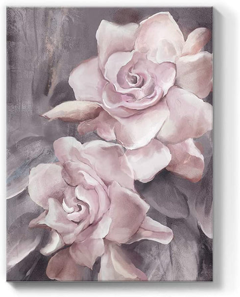 Lamplig Flowers Canvas Wall Art Floral Prints Pink and Gray Rose Pictures Modern Paintings Romantic Artwork for Bedroom Bathroom Office Living Room Home Room Wall Decor 12x16 Inch