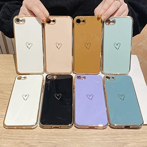 YKCZL Compatible with iPhone SE 2022 Case/iPhone SE 3 Case 2022 / iPhone SE 2020 Case/iPhone 8 Case/iPhone 7 Case with Loving Heart Pattern Side Print Design for Women Girls(Black)(Black)