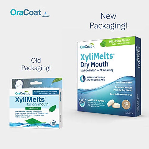 OraCoat XyliMelts Dry Mouth Relief Moisturizing Oral Adhering Discs Mild Mint with Xylitol, for Dry Mouth, Stimulates Saliva, Non-Acidic, Day and Night Use, Time Release for up to 8 Hours, 40 Count
