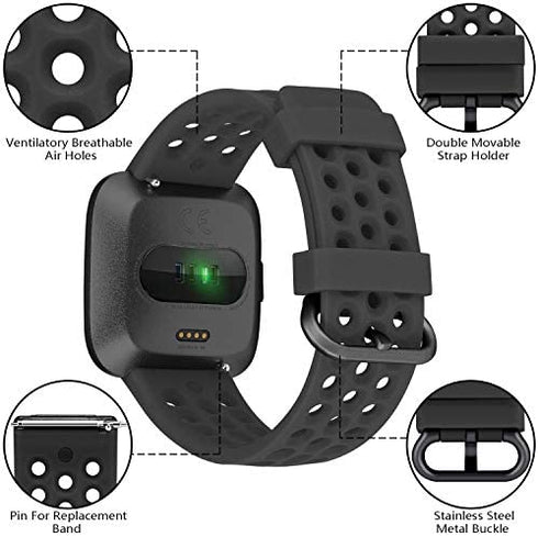 Faychey Sport Bands Compatible with Fitbit Versa 2/Fitbit Versa for Men Women, 4 Pack Breathable Silicone Replacement Straps Compatible with Fitbit Versa/Versa SE Black Blue Gray White Large