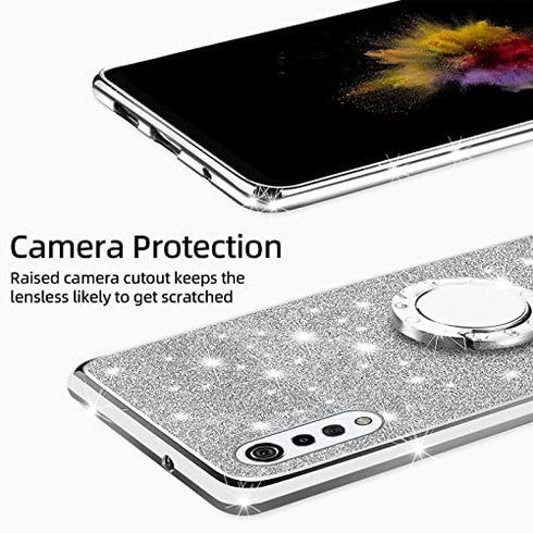 for LG Velvet 5G Case (LM-G900), LG Velvet 5G UW Case Glitter Luxury Sparkles TPU Silicone Slim Cute for Women Girls with Kickstand, Bling Diamond Ring Stand & Strap Case for LG Velvet 5G (Silver)