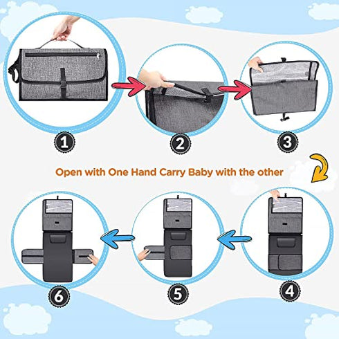 Gimars Large Capacity 6 Pockets Baby Portable Changing Pads, Waterproof & Easily Cleanable Detachable Travel Portable Diaper Changing mat, Baby Shower Gifts, Newborns Essentials