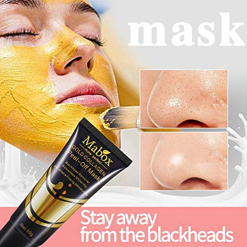 Mabox 24K Gold Facial Mask with Anti Aging and Wrinkle Formula Collagen Peel-Off Mask Brightens & Firms skin while helping remove and prevent blackheads and discoloration