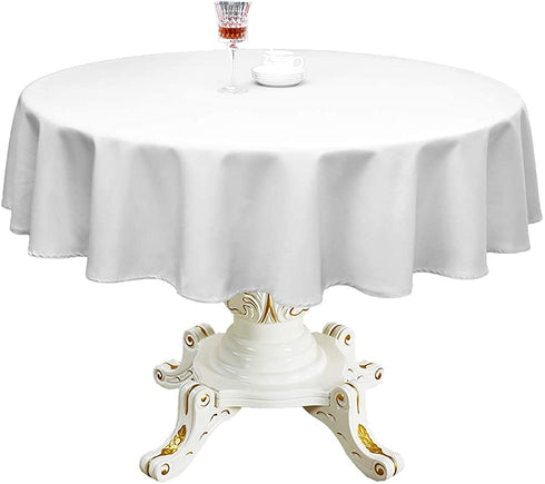 Romanstile Round Waterproof Tablecloth Stain Resistant and Wrinkle Free Table Cloths for Kitchen Dining/Party/Wedding Indoor and Outdoor Use Washable Polyester Table Cover (White, 60 inch)