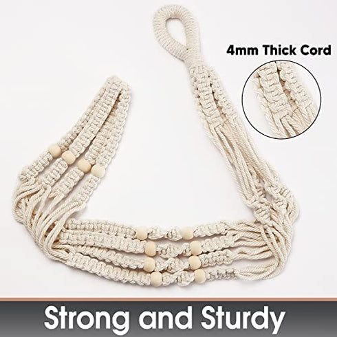 Shineloha 43 Inches Macrame Plant Hanger Large for up to 12 inch Pot Extra Long + Hook | No Tassel, Cotton Rope Hanging Plant Holder with Swag Hook, NO Plant/Pot Included (White)