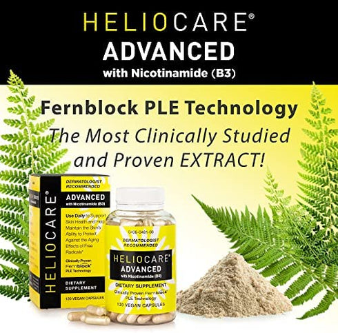 Heliocare Advanced Nicotinamide B3 Supplement: Niacinamide 500mg and Fernblock PLE Extract 240mg Per Serving - Supports Skin Cell Health W/ Antioxidant Rich Vitamin B3 Niacin - 120 Vegan Capsules