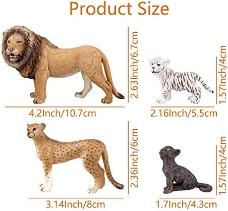 TOYMANY 8PCS 2-5" Plastic Jungle Animals Figure Playset Includes Baby Animals, Realistic Lion,Tiger,Cheetah,Black Panther Figurines with Cub, Cake Toppers Christmas Birthday Toy Gift for Kids Toddlers