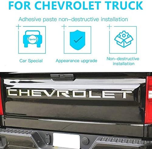 Tailgate Inserts Letters Compatible for 2019 2020 2021 2022 2023 Silverado, 3D Raised & Strong Adhesive Decals Letters, Tailgate Emblems Inserts Letters - Chrome Silver