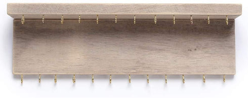 Byher Wall Mounted Jewelry Organizer with 24 Hooks - Rustic Wood Shelf Jewelry Display - Storage for Necklaces, Bracelets, Earrings, Bows (24 Hooks)