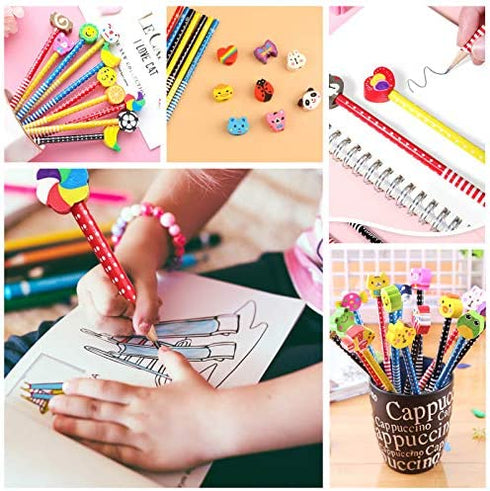 Cute Pencils for Kids, Fun Pencil with Erasers Toppers, Woodcased #2 Pencils for School Classroom(12 Pack)