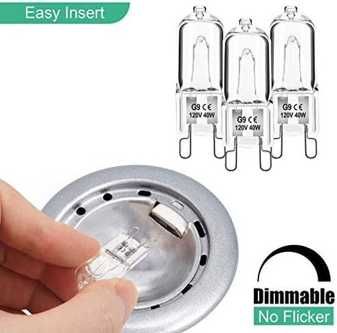 Jaenmsa G9 Halogen Light Bulbs, 12 Pack G9 Bulb 2 Pin Base JCD Type, 120V T4 Bi-Pin 40W Xenon Small Light Bulb for Range Hood Lights, Microwave Ovens, Bathroom Light Bulbs, Chandeliers, Dimmable