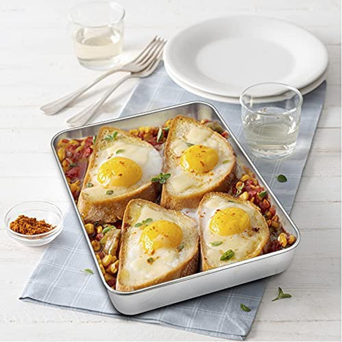 P&P CHEF Deep Toaster Oven Tray Pan, Stainless Steel Small Rectangular Baking Pan, Size 9.3”x7”x1.75”, Brush Finished & Easy Clean, Non Toxic & Heavy Duty