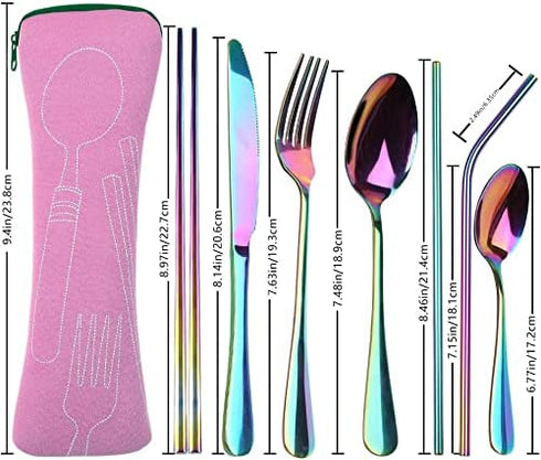 Reusable Travel Utensils Cutlery Set with Case, YIMICOO Stainless Steel Portable Flatware Set Silverware Set for Camping Picnic Office or School Lunch (Pink)