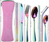 Reusable Travel Utensils Cutlery Set with Case, YIMICOO Stainless Steel Portable Flatware Set Silverware Set for Camping Picnic Office or School Lunch (Pink)