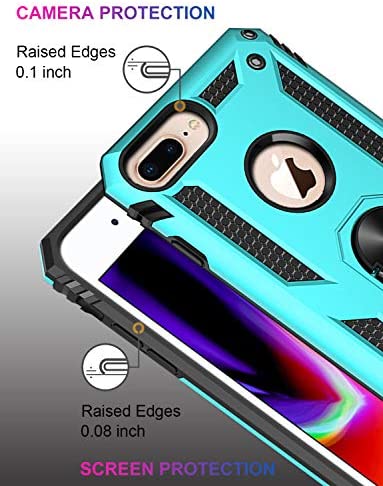 iPhone 8 Plus Case,iPhone 7 Plus Case with Glass Screen Protector,Military Grade 16ft. Drop Tested Protective Phone Case with Magnetic Car Mount Kickstand for iPhone 7 Plus/iPhone 8 Plus Teal