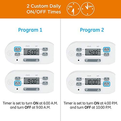 myTouchSmart Indoor Digital Plug-in Timer, 1 Outlet Polarized, 4 Programmable On/Off Buttons, Space Saving Bar Design, for Lamps, Seasonal Lighting, and Other Small Appliances, 36253, 1 Pack, White