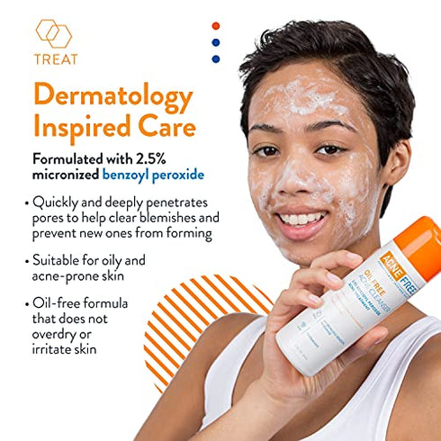 Acne Free Oil-Free Acne Cleanser, Benzoyl Peroxide 2.5% Acne Face Wash with Glycolic Acid to Prevent and Treat Breakouts, 8 Ounce