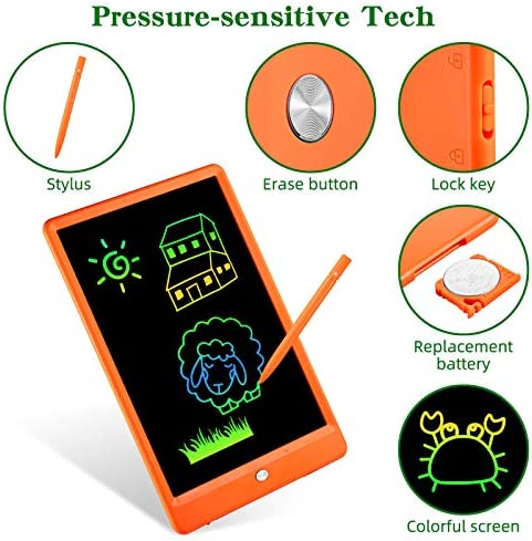 Writing Tablet 10 Inch Drawing Pad, Colorful Screen Doodle Board for Kids, Girls Gifts Toys for 3 4 5 6 7 8 9 10 Year Old Girls and Boys (Orange)